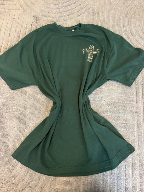 Ed Hardy Tops - Ed Hardy Dark Green Short Sleeve Tee with Rhinestone Cross